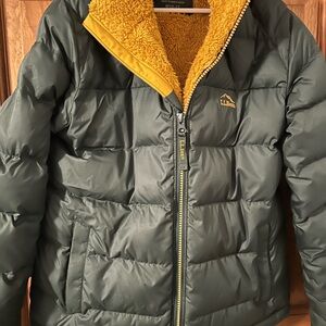 L.L. Bean Kids Green and Yellow Puffer Jacket